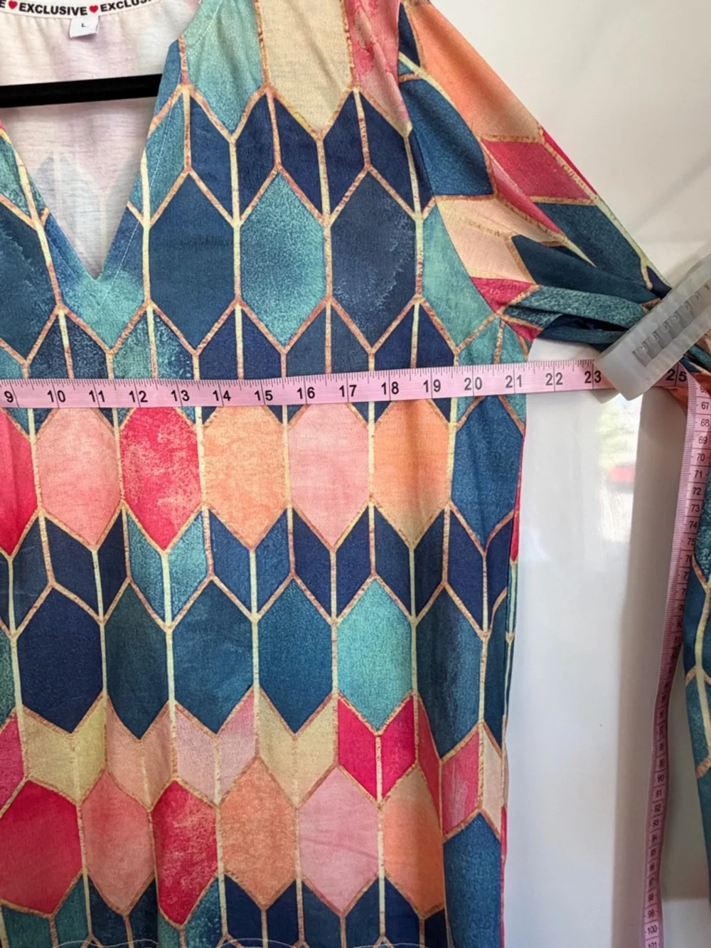 Multicolor Geometric V-Neck‎ Blouse